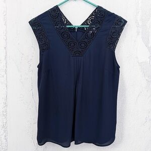 Daniel Rainn Navy Lace Detail Blouse Size S